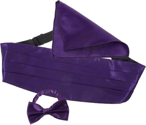 Mens Satin Bow Tie and Cummerbund with Handkerchief for Wedding Banquet Formal Events Fits Deep Purple Elegant Accessory for Tuxedo Suits in Saudi Arabia