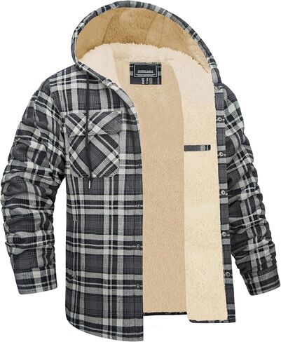 EKLENTSON Mens Winter Jacket Sherpa Lined Flannel Shirt Heavy Warm Coat Fleece Casual Button Down Cotton Plaid Hoodies in Saudi Arabia