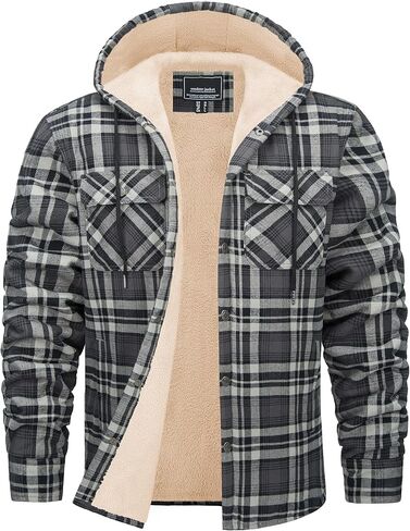 EKLENTSON Mens Winter Jacket Sherpa Lined Flannel Shirt Heavy Warm Coat Fleece Casual Button Down Cotton Plaid Hoodies in Saudi Arabia