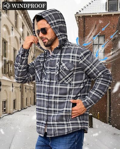 EKLENTSON Mens Winter Jacket Sherpa Lined Flannel Shirt Heavy Warm Coat Fleece Casual Button Down Cotton Plaid Hoodies in Saudi Arabia