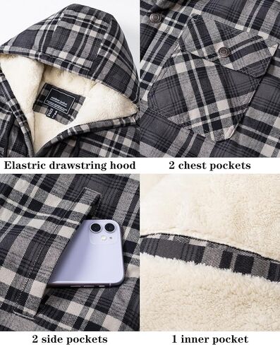 EKLENTSON Mens Winter Jacket Sherpa Lined Flannel Shirt Heavy Warm Coat Fleece Casual Button Down Cotton Plaid Hoodies in Saudi Arabia