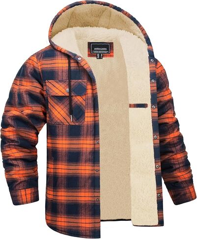 EKLENTSON Mens Winter Jacket Sherpa Lined Flannel Shirt Heavy Warm Coat Fleece Casual Button Down Cotton Plaid Hoodies in Saudi Arabia