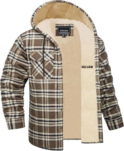 EKLENTSON Mens Winter Jacket Sherpa Lined Flannel Shirt Heavy Warm Coat Fleece Casual Button Down Cotton Plaid Hoodies in Saudi Arabia