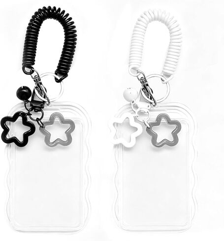 2Pcs Cute Black and White Photo Album Keychains, Cute Photocard Holder Supplies for Bus Student Card Photo Protector Personalized Trendy Storage Decorations in Saudi Arabia