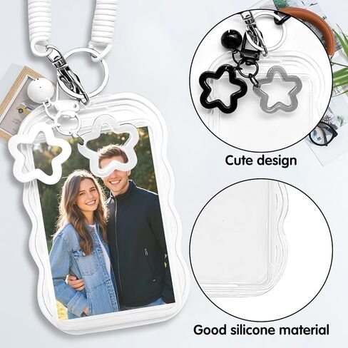 2Pcs Cute Black and White Photo Album Keychains, Cute Photocard Holder Supplies for Bus Student Card Photo Protector Personalized Trendy Storage Decorations in Saudi Arabia