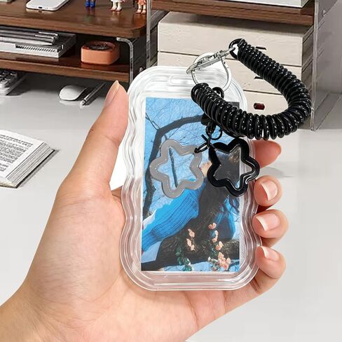 2Pcs Cute Black and White Photo Album Keychains, Cute Photocard Holder Supplies for Bus Student Card Photo Protector Personalized Trendy Storage Decorations in Saudi Arabia