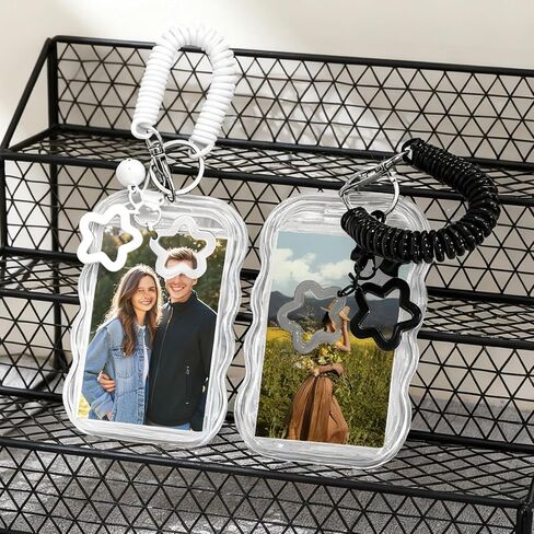 2Pcs Cute Black and White Photo Album Keychains, Cute Photocard Holder Supplies for Bus Student Card Photo Protector Personalized Trendy Storage Decorations in Saudi Arabia