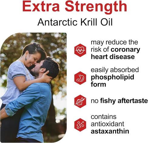 Antarctic Krill Oil - Wild Caught Omega 3 Krill Oil 500 mg with EPA, DHA, Astaxanthin & Phospholipids - Brain, Heart, Joint Support, Non-GMO, Gluten-Free, Antioxidant, Sustainably Sourced, 60 Softgels in Saudi Arabia