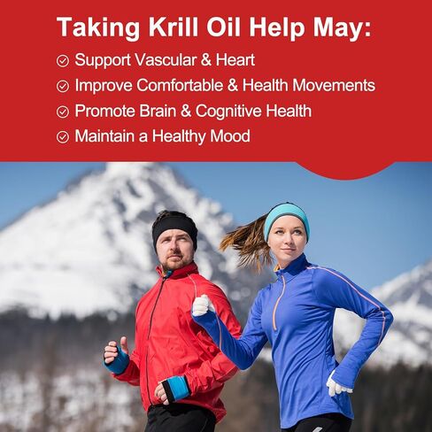 Antarctic Krill Oil - Wild Caught Omega 3 Krill Oil 500 mg with EPA, DHA, Astaxanthin & Phospholipids - Brain, Heart, Joint Support, Non-GMO, Gluten-Free, Antioxidant, Sustainably Sourced, 60 Softgels in Saudi Arabia