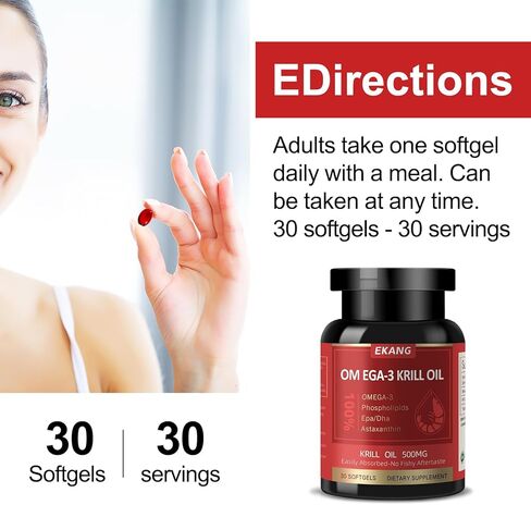 Antarctic Krill Oil - Wild Caught Omega 3 Krill Oil 500 mg with EPA, DHA, Astaxanthin & Phospholipids - Brain, Heart, Joint Support, Non-GMO, Gluten-Free, Antioxidant, Sustainably Sourced, 60 Softgels in Saudi Arabia