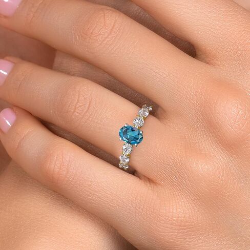 Gem Stone King 14K Two Tone Gold Gemstone Birthstone and Lab Grown Diamond Engagement Ring For Women | Oval Cut 7X5MM and 4X3MM | Wedding Anniversary Promise Gold Ring | Available in Size 5 to 9 in Saudi Arabia