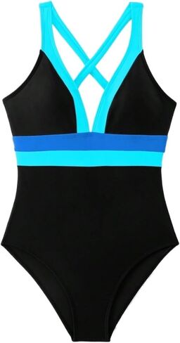 Womens Colorblock Criss-Cross Halter One-Piece Thong Swimsuit - High Stretch Monokini for Summer Beach Vacation in Saudi Arabia