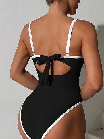 Women's Colorblock Backless One-Piece Swimsuit - High Stretch Monokini for Summer Beach Vacation in Saudi Arabia