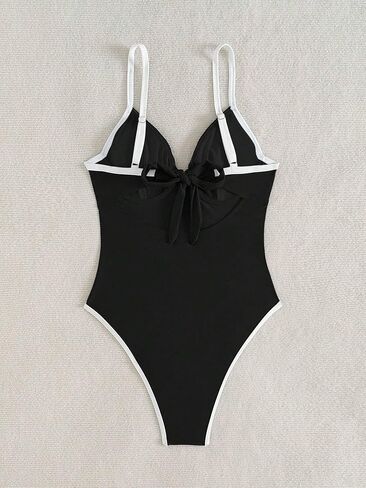 Women's Colorblock Backless One-Piece Swimsuit - High Stretch Monokini for Summer Beach Vacation in Saudi Arabia