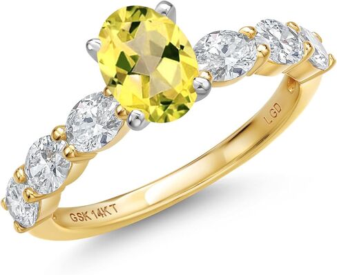 خاتم خطوبة من الأحجار الكريمة من الذهب عيار 14 قيراط من Gem Stone King وأحجار كريمة من الألماس المزروع في المختبر للنساء | قطع بيضاوية 7 × 5 مم و 4 × 3 مم | وعد الذكرى السنوية للزفاف خاتم الذهب | متوفر بمقاسات من 5 إلى 9 in Kuwait