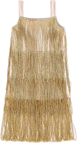 Qiylii Kid Girls Sequin Fringe Tassel Dress Sleeveless Dance Twirly Dresses Sparkly Latin Dress Concert Outfit Gift Children in Saudi Arabia