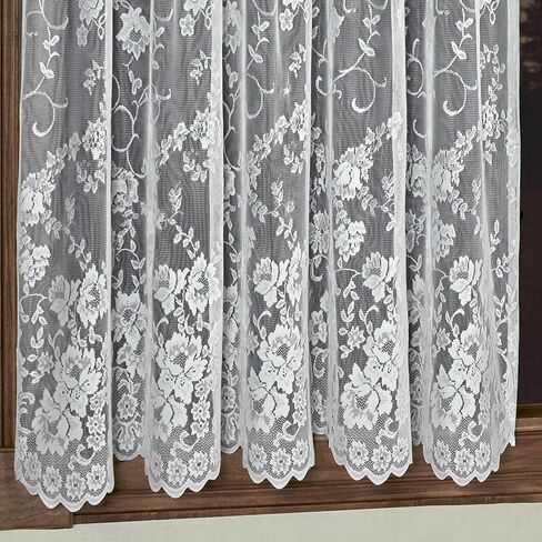 Luxury Sheer Polyester Encanting Roses Lace Window Treatment | Flower 63L Panel Pair | Timeless Classic Traditional | White | Elegance Charm | Rod Pocket Curtains | Machine Washable | Light Filtering in Kuwait