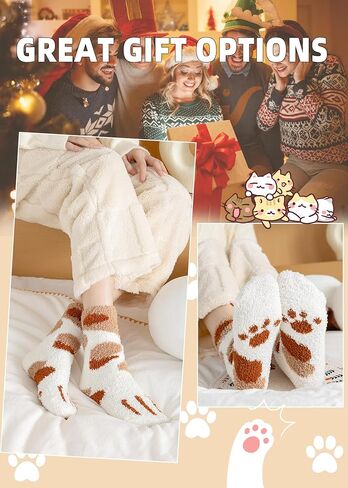 Women's Cat Paw Socks - Cozy Fluffy Soft Comfy Animal Slipper Socks for Women, Sleeping, Cute Christmas Gifts for Girls and Cat Lovers in Saudi Arabia