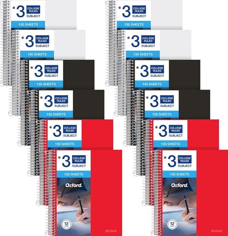 دفتر ملاحظات أكسفورد 3 موضوعات مسطر بالكلية - 3 عبوات - غطاء بولي - مقاوم للماء - 150 ورقة - دفاتر ملاحظات مسطرة بالكلية - الأسود والأحمر والأبيض in Saudi Arabia