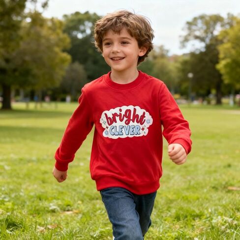 Kids Long Sleeve Sweatshirt, Casual Pullover Crewneck Top Soft Lightweight Autumn Outfit, Comfortable Graphic Sweatshirt in Saudi Arabia