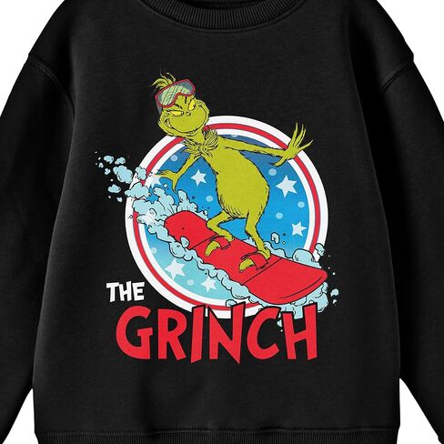 Bioworld The Grinch Snowboarding Youth Black Crew Neck Long Sleeve Tee-Small in Saudi Arabia