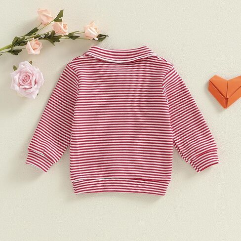 Suolongsama Toddler Baby Boy Valentines Outfit Stripe Heart Embroidery Pullover Sweatshirt Long Sleeve Shirt Winter Clothes in Saudi Arabia