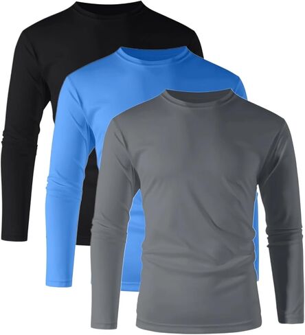 3Pcs Men's UPF 50+ Sun Protection T-Shirt UV Protection SPF Long-Sleeved Lightweight Quick-Dry in Saudi Arabia