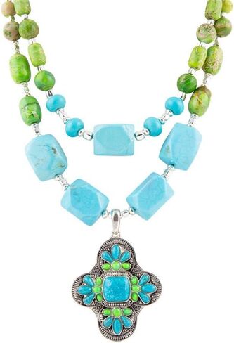Barse Jewelry Zion Lime Green and Blue Turquoise and Sterling Silver Statement Necklace in Saudi Arabia