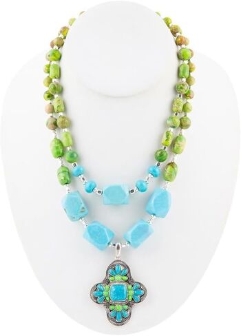 Barse Jewelry Zion Lime Green and Blue Turquoise and Sterling Silver Statement Necklace in Saudi Arabia