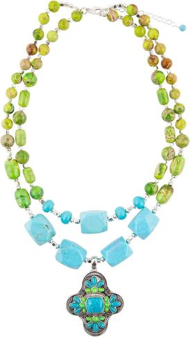 Barse Jewelry Zion Lime Green and Blue Turquoise and Sterling Silver Statement Necklace in Saudi Arabia