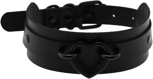 طوق أسود على شكل قلب للنساء، مجموعة سلسلة جسم على شكل قلادة من جلد البولي يوريثان لملحقات Punk Emo Y2K التأثيرية in Kuwait