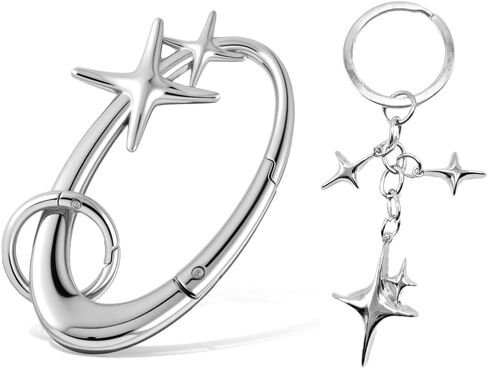 2Pcs Star Carabiner Keychain Shiny Chrome, Cool Carabiner, Cute Carabiner Star Moon Keychain for Purse Handbag Backpack Bag Charms in Saudi Arabia