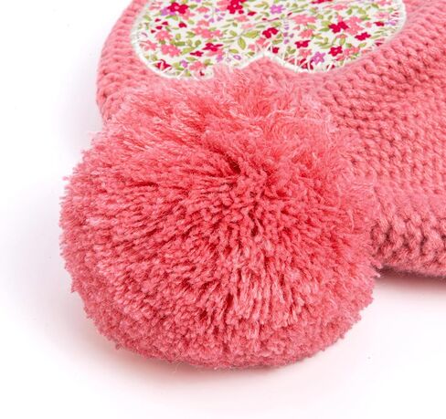 Girls Knit Pompom Beanie with Floral Heart Applique, Soft Fleece-Lined, Unique Design, Premium Quality (Kids 1-6 Years) in Saudi Arabia