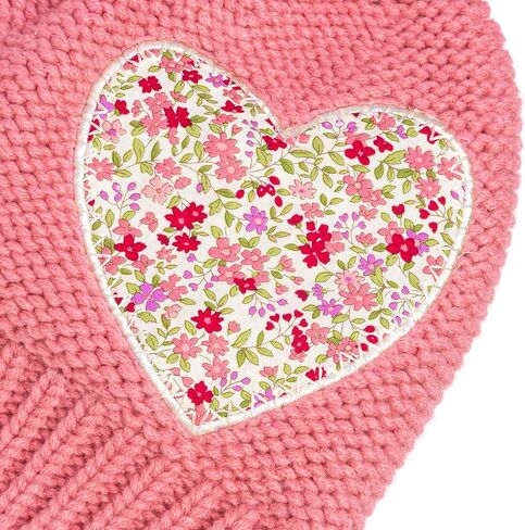 Girls Knit Pompom Beanie with Floral Heart Applique, Soft Fleece-Lined, Unique Design, Premium Quality (Kids 1-6 Years) in Saudi Arabia