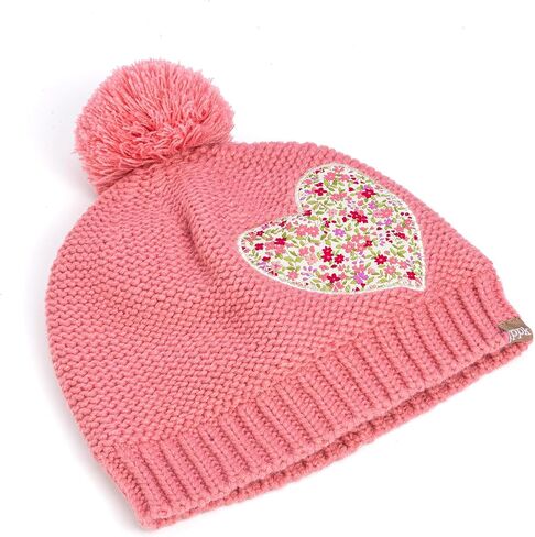 Girls Knit Pompom Beanie with Floral Heart Applique, Soft Fleece-Lined, Unique Design, Premium Quality (Kids 1-6 Years) in Saudi Arabia
