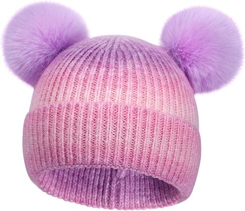 Little Girls Rainbow Pompom Beanies Hats Kids Winter Knitted Beanie Cap for Outdoor Snow Ski Skull Cap Age 3-8 in Saudi Arabia