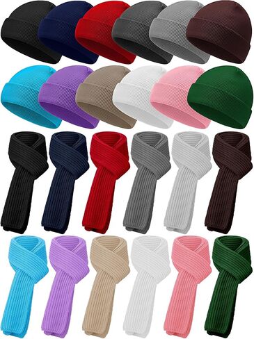 12 Sets 24pcs Kids Beanie Hat Scarf Winter Set Warm Knitted Cap for School Christmas Homeless Donation Boys Girls 5-10 Years (Colorful) in Saudi Arabia