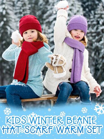 12 Sets 24pcs Kids Beanie Hat Scarf Winter Set Warm Knitted Cap for School Christmas Homeless Donation Boys Girls 5-10 Years (Colorful) in Saudi Arabia