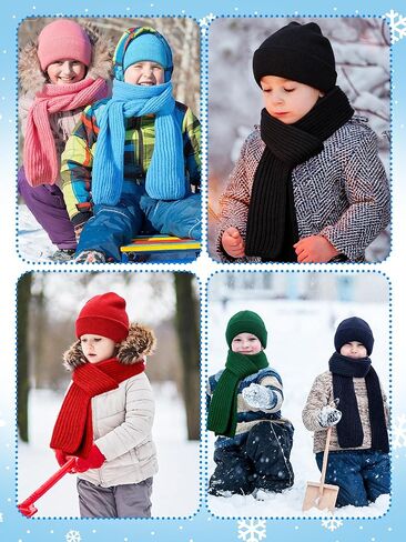 12 Sets 24pcs Kids Beanie Hat Scarf Winter Set Warm Knitted Cap for School Christmas Homeless Donation Boys Girls 5-10 Years (Colorful) in Saudi Arabia
