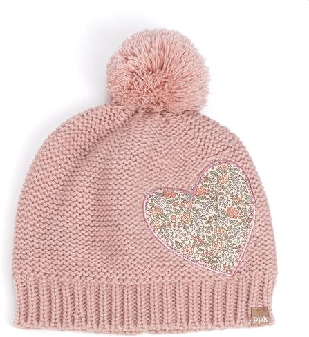 Girls Knit Pompom Beanie with Floral Heart Applique, Soft Fleece-Lined, Unique Design, Premium Quality (Kids 1-6 Years) in Saudi Arabia