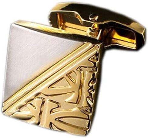 أزرار أكمام للرجال من Rockyu باللونين الفضي والذهبي بتصميم منقوش مربع من الفولاذ المقاوم للصدأ ملحقات أعمال للرجال الأنيقين in Kuwait