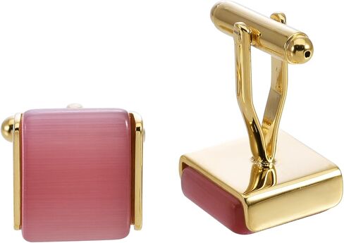 Rectangle Cat Eye Gemstone Cufflinks for Men Lady In Gift Case Natural Pink Gem Men's Cufflinks Jewelry for Wedding Anniversary Business Party Events Tuxedo Dress Shirt in Saudi Arabia