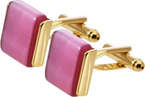 Rectangle Cat Eye Gemstone Cufflinks for Men Lady In Gift Case Natural Pink Gem Men's Cufflinks Jewelry for Wedding Anniversary Business Party Events Tuxedo Dress Shirt in Saudi Arabia