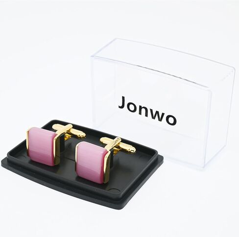 Rectangle Cat Eye Gemstone Cufflinks for Men Lady In Gift Case Natural Pink Gem Men's Cufflinks Jewelry for Wedding Anniversary Business Party Events Tuxedo Dress Shirt in Saudi Arabia