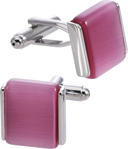 Rectangle Cat Eye Gemstone Cufflinks for Men Lady In Gift Case Natural Pink Gem Men's Cufflinks Jewelry for Wedding Anniversary Business Party Events Tuxedo Dress Shirt in Saudi Arabia