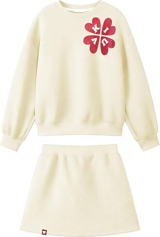 Girls Skirt Sets 2 Piece Outfits Long Sleeve Heart Letter Print Tops Solid Color Skirt Fall Winter Clothes in Saudi Arabia