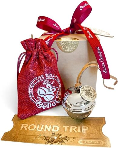 “Believe" Sleigh Bell Gift Box – North Pole Christmas Set with Silver Bell, Red Burlap Bag, Santa’s Certified Seal, Train Ticket & Name Tag for Kids & Families in Saudi Arabia