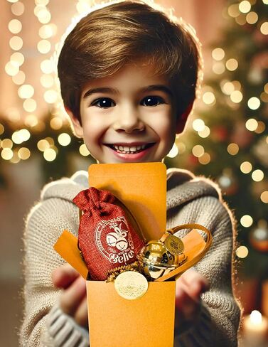 “Believe" Sleigh Bell Gift Box – North Pole Christmas Set with Silver Bell, Red Burlap Bag, Santa’s Certified Seal, Train Ticket & Name Tag for Kids & Families in Saudi Arabia
