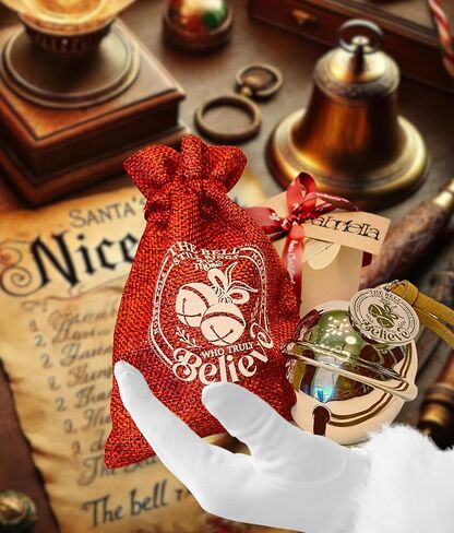 “Believe" Sleigh Bell Gift Box – North Pole Christmas Set with Silver Bell, Red Burlap Bag, Santa’s Certified Seal, Train Ticket & Name Tag for Kids & Families in Saudi Arabia