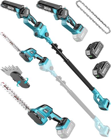 Seesii 4-in-1 Pole Saw & Pruning Shears Combo Kit, 6 Inch Mini Chainsaw for Tree Trimming, Battery Powered Chain Saw with Extension Pole, Tree Trimmer Limb Branch Cutter Pruner in Kuwait